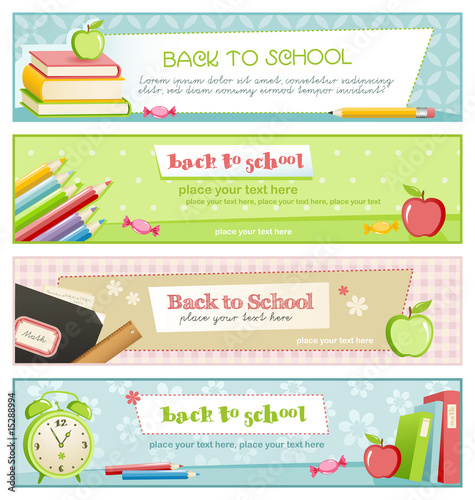 back to school - set of four pastel-colored banners