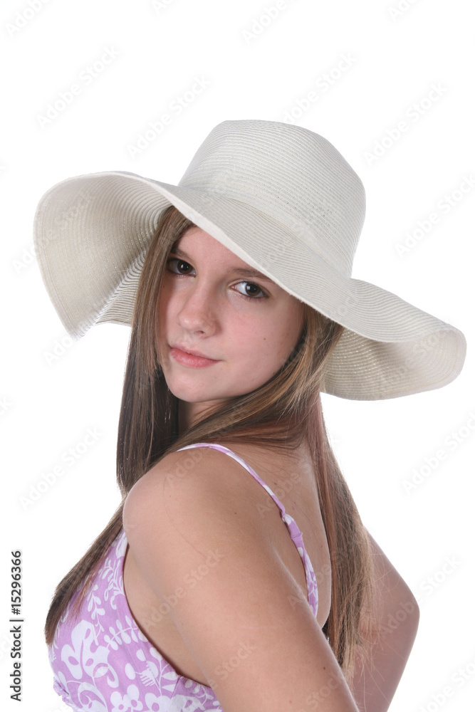 pretty teen in floppy white straw hat pretty teen in floppy white straw hat