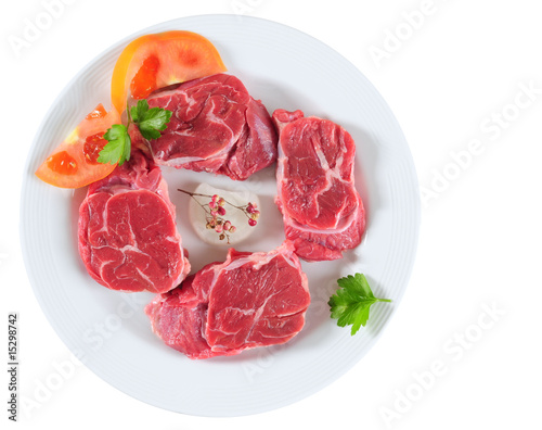 Raw meat on white plate