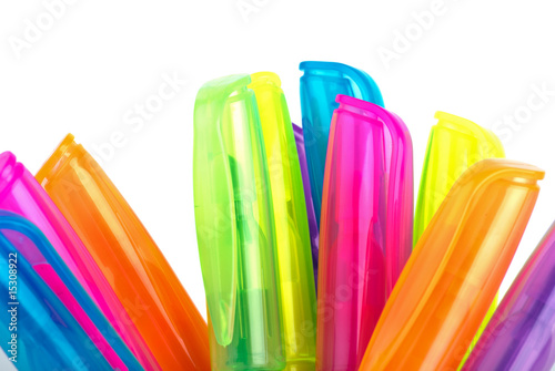 Upper parts of different colred fluorescent markers photo