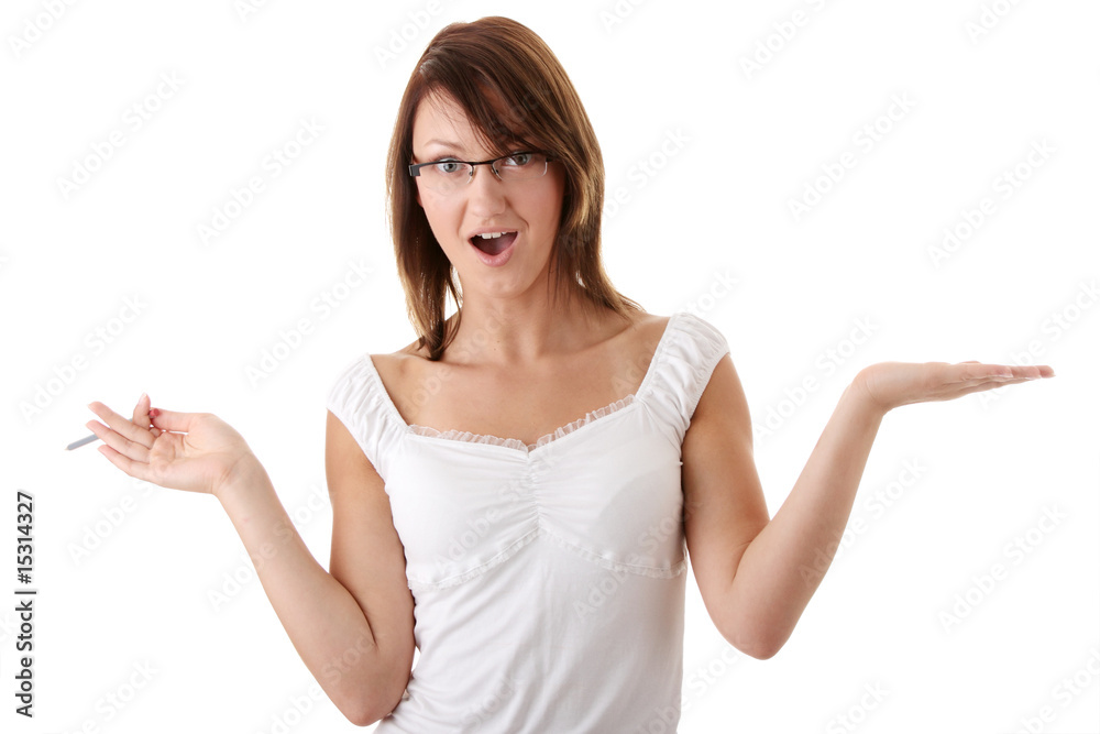 The young beautiful student on a white background