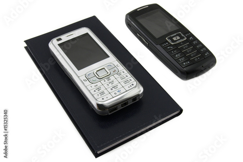 black phone on white and white on black organizer
