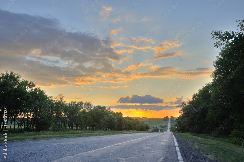 Road and sunset