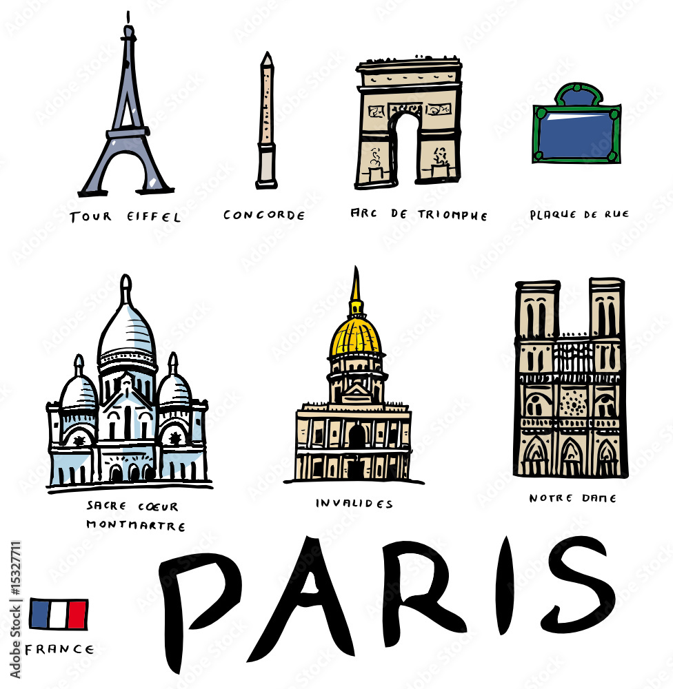 Lots de dessins vectoriels des monuments de Paris