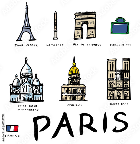 Lots de dessins vectoriels des monuments de Paris