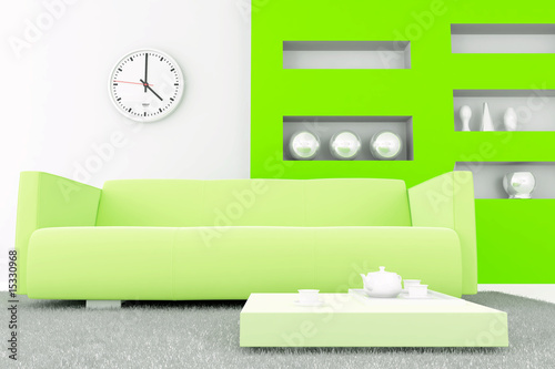 interior in green tones wit...