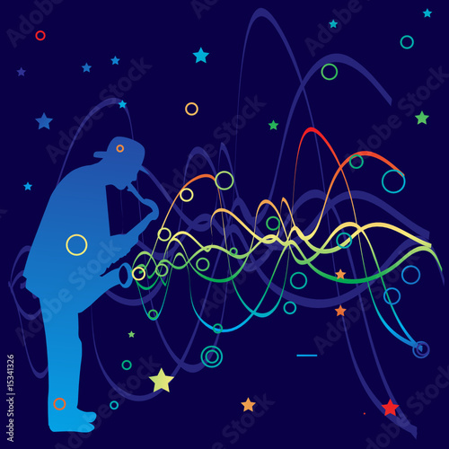 vector illustration with saxophonist and colored lines