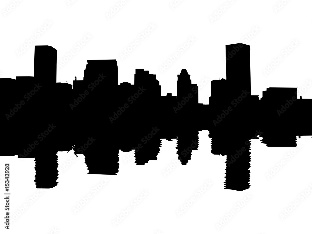 Baltimore skyline reflected