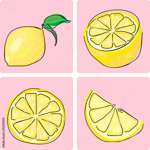 icon set - lemon fruit