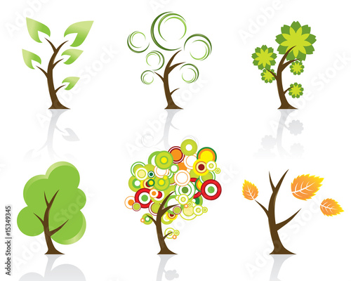 Set of 6 Abstract Swirly Trees