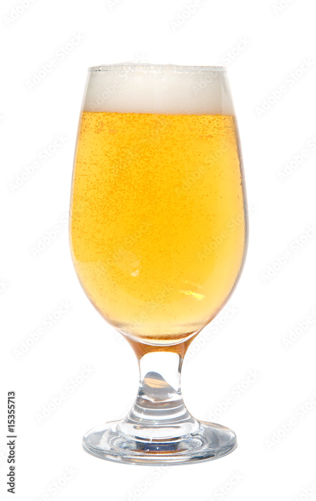 freshly poured beer in a glass, isolated on white freshly poured beer in a glass, isolated on white