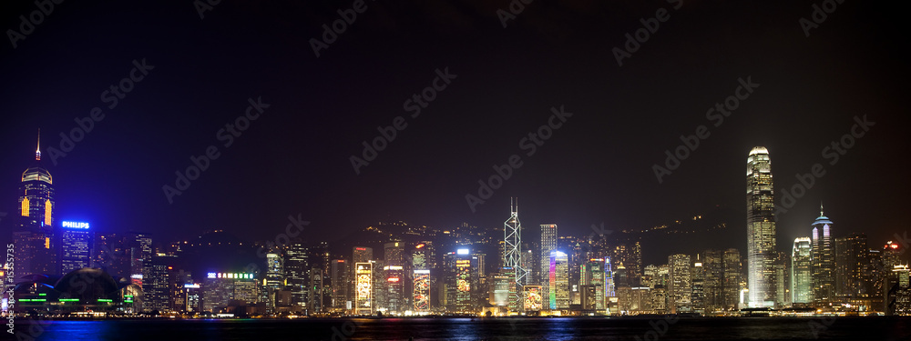 Naklejka premium Illuminated Skyline of Hong Kong