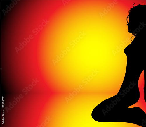 Silhouette of Sexy girl profile on beautiful hot background