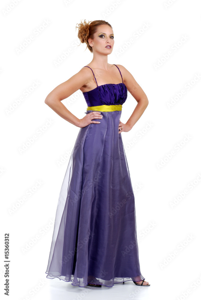 woman standing wearing a purple lace dress
