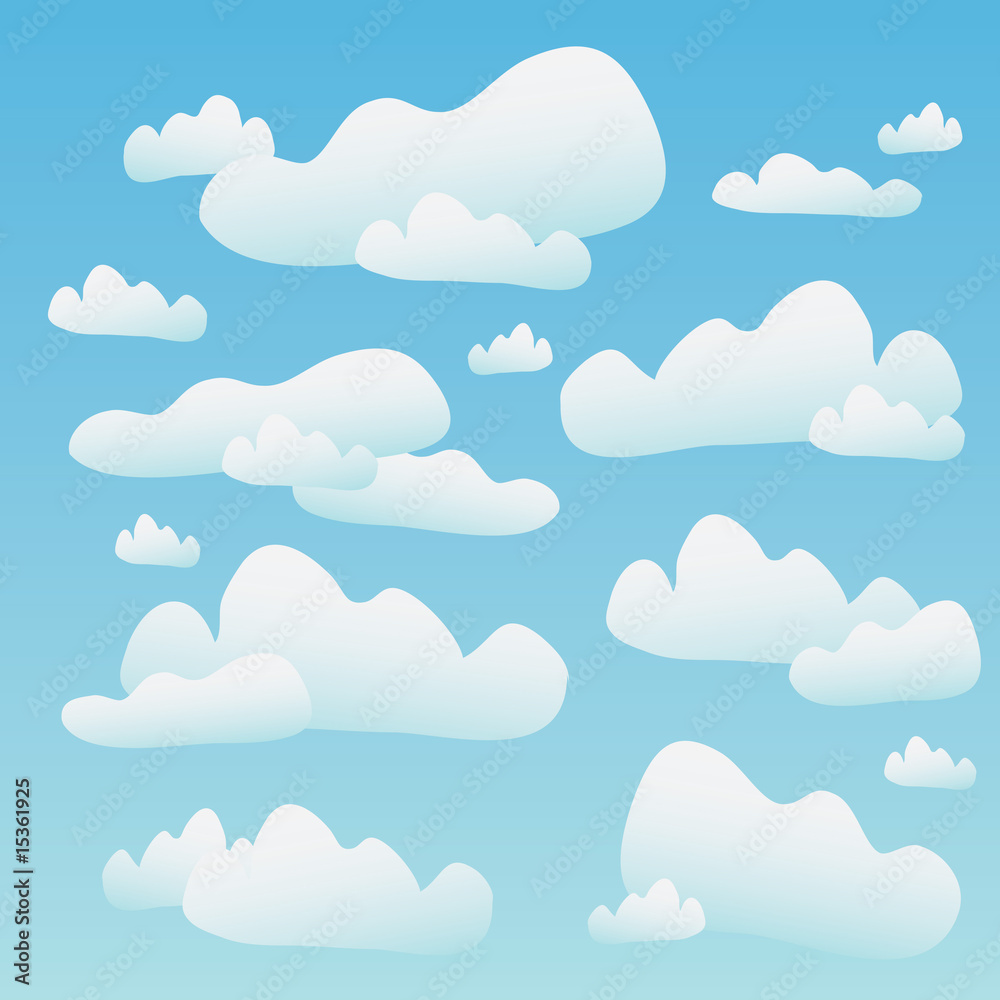 A blue sky full of fluffy cartoon clouds. A blue sky full of fluffy cartoon clouds.
