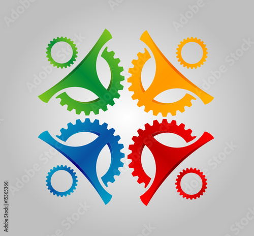 Abstract gear with people silhouette and white background