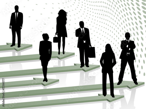 Illustration of business people and arrows
