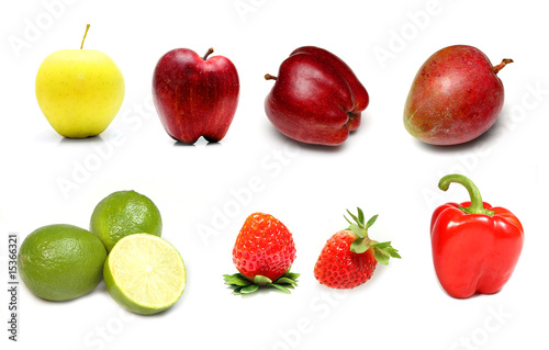 Fruits and vegetables collection on white background