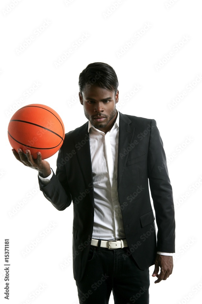 African american young businessman basketball ball