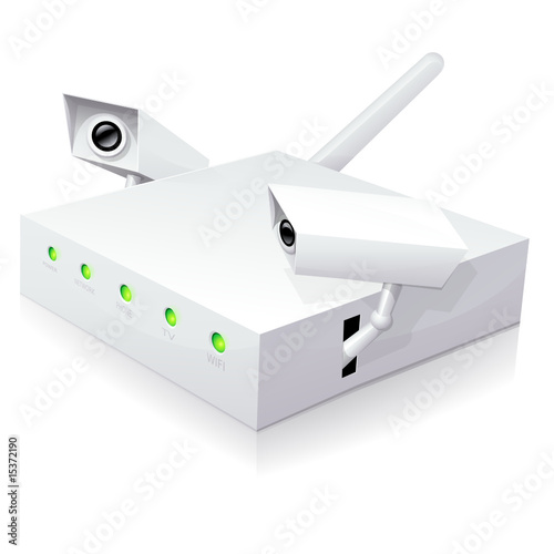 Modem internet et son antenne wifi espion (reflet)