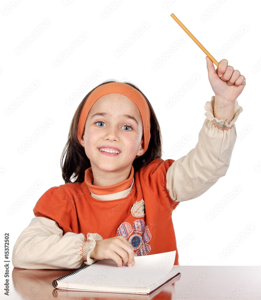 Adorable girl student asking to speak Adorable girl student asking to speak