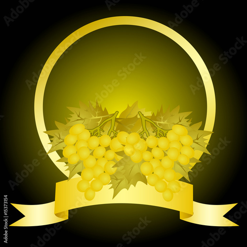 Label of wine with grape bunches and golden colors