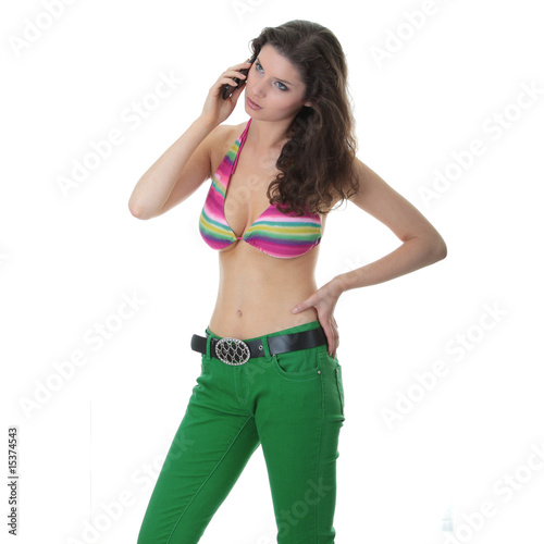 Beautiful Young Woman Wearing A Colorful Bikini