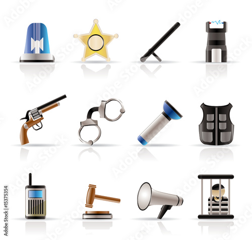 law, order, police and crime icons - vector icon set