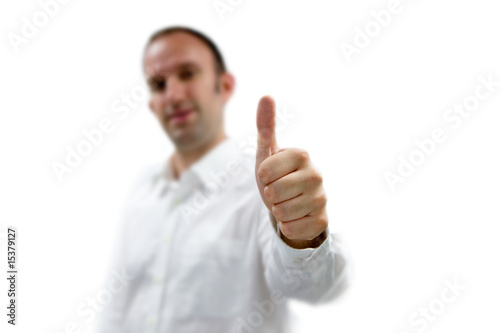 Business man shows thumb