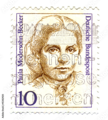 Old canceled german stamp with Paula Modersohn-Becker
