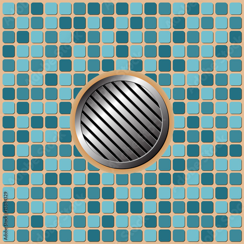 Pool floor tiles with metallic round drain