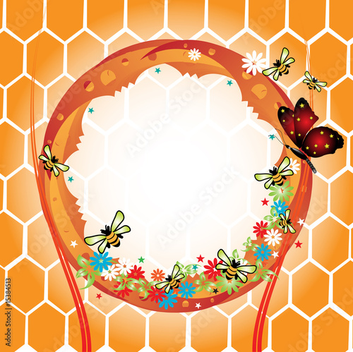 Frame with bees and honeycomb