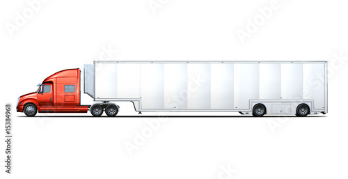 Quadro su tela Side rendering of red and white semi-truck
