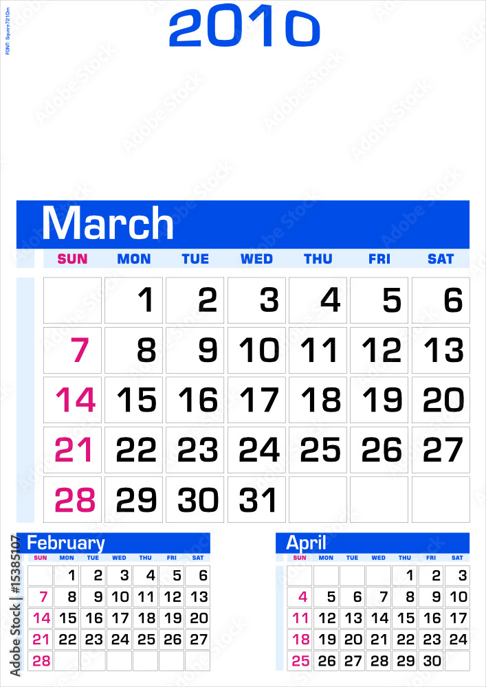 March 2010 - Wall Calendar Stock Vector | Adobe Stock