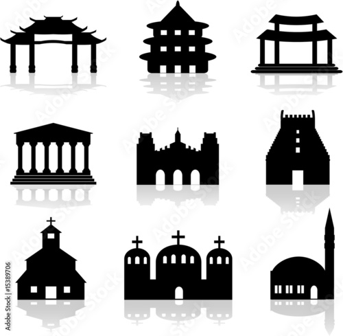 temples  shrines  churches and mosque silhouettes