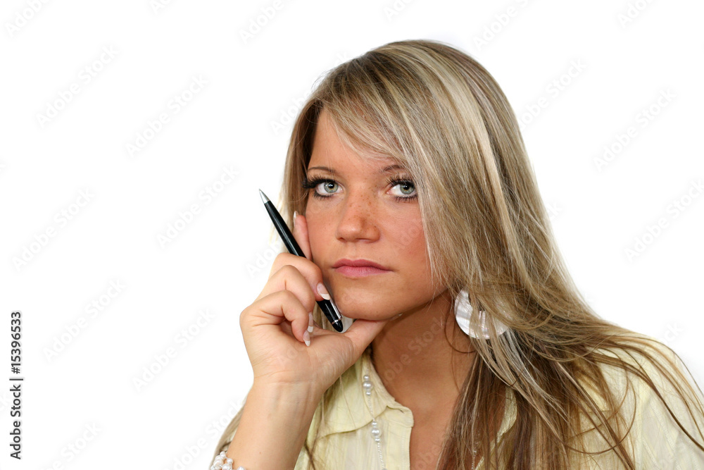 young woman with pencil