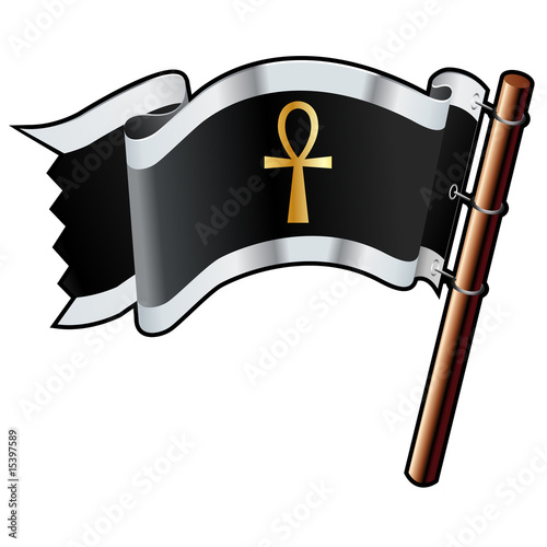 Ankh religious symbol on black flag