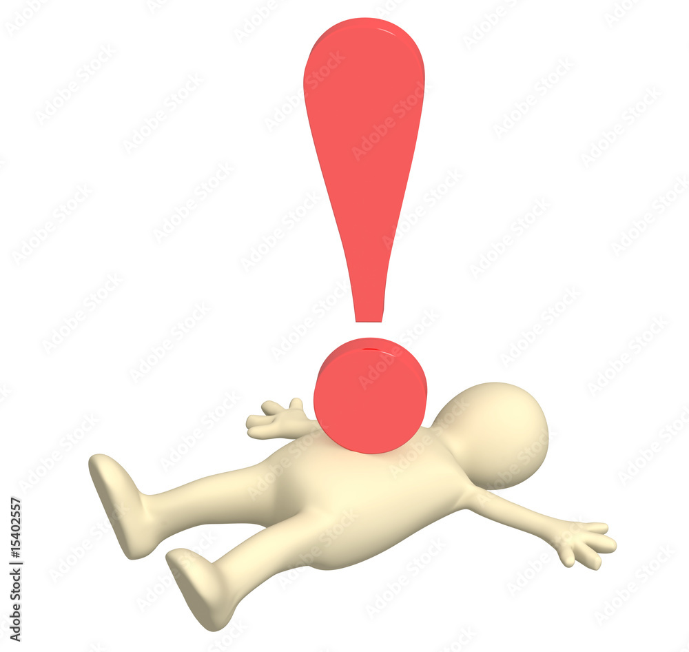 3d puppet, pressed down by exclamation mark 3d puppet, pressed down by exclamation mark