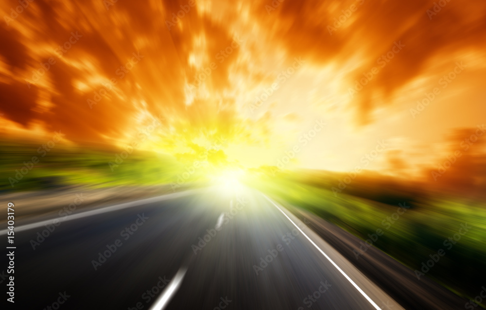 blur road and sun