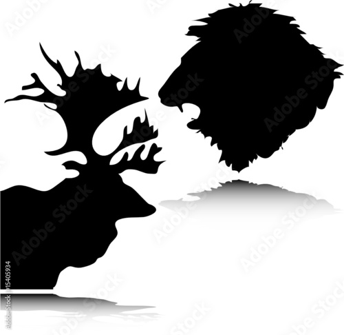 lion and deer head vector silhouettes photo