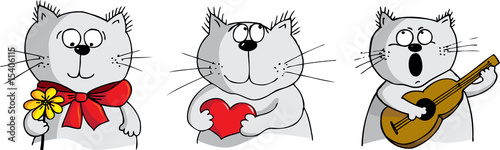 Three cats fallen in love - vector illustration