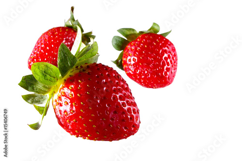 three straberries isolated on white background