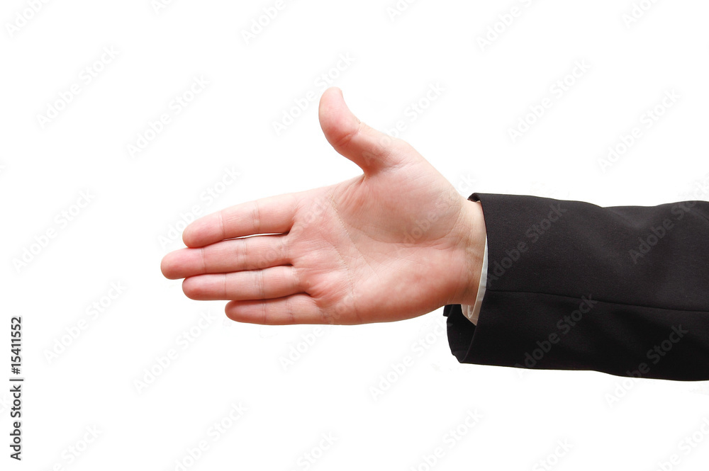 Hand of man ready for handshake Hand of man ready for handshake