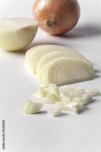 Onion in slices and parts
