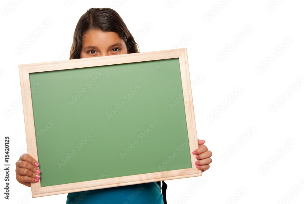 Pretty Hispanic Girl Holding Blank Chalkboard Pretty Hispanic Girl Holding Blank Chalkboard