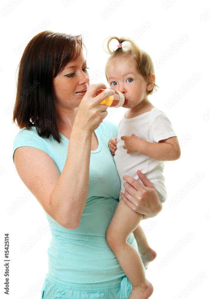 Picture of happy mother with baby over white Picture of happy mother with baby over white