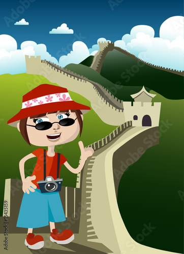 tourist with great wall