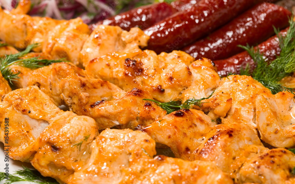 barbecue with sauce and vegetables barbecue with sauce and vegetables