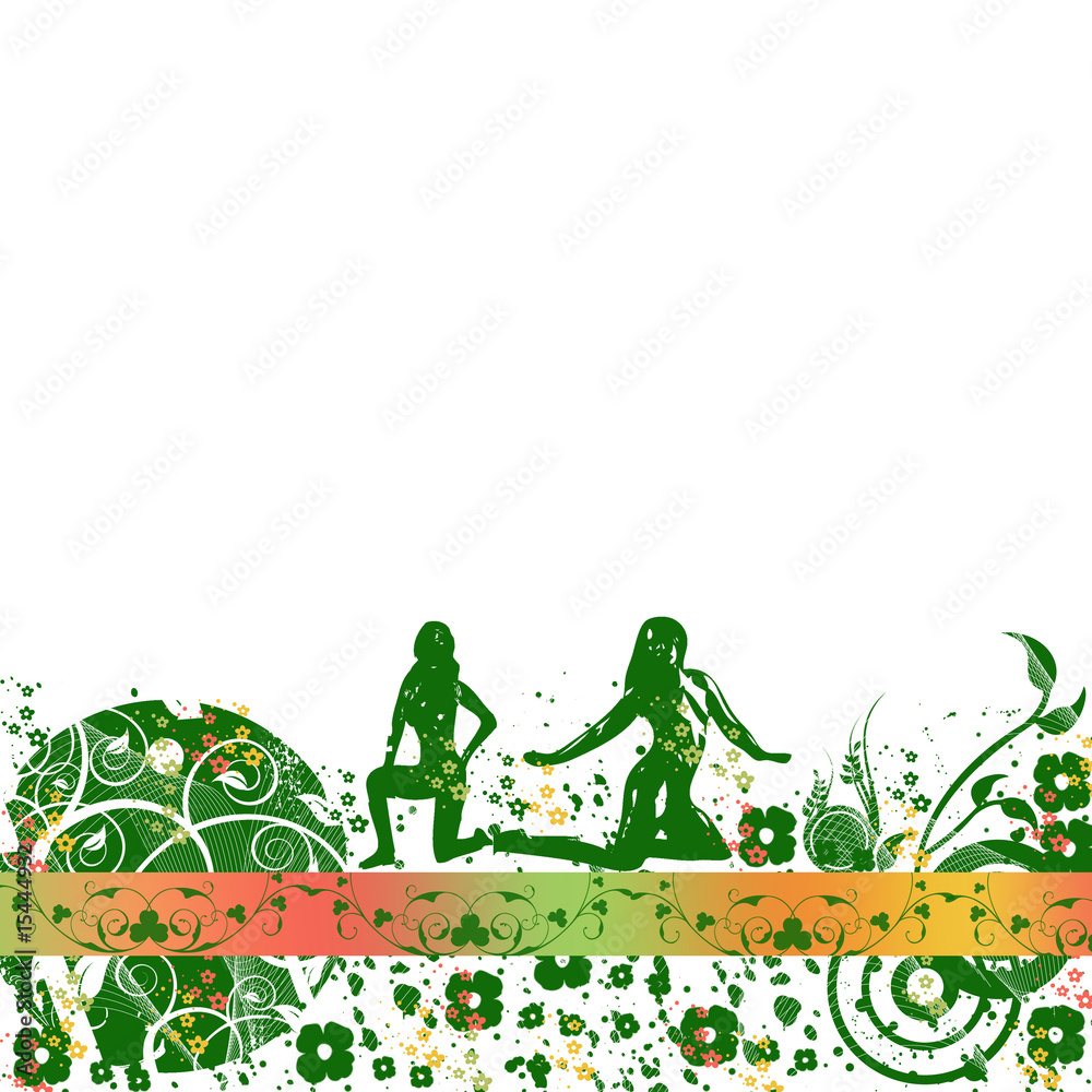 Fototapeta premium two girls and floral background