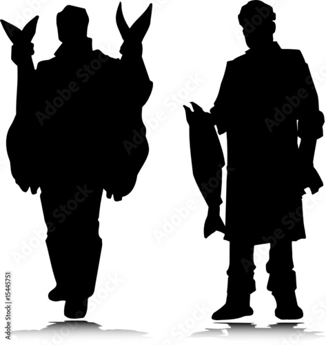 two man and fish vector silhouettes